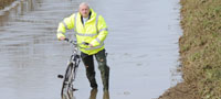 Busway cycle path under water