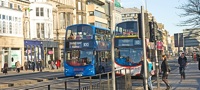 Buses and tram lines in Princes Street, Edinburgh (January 2011)